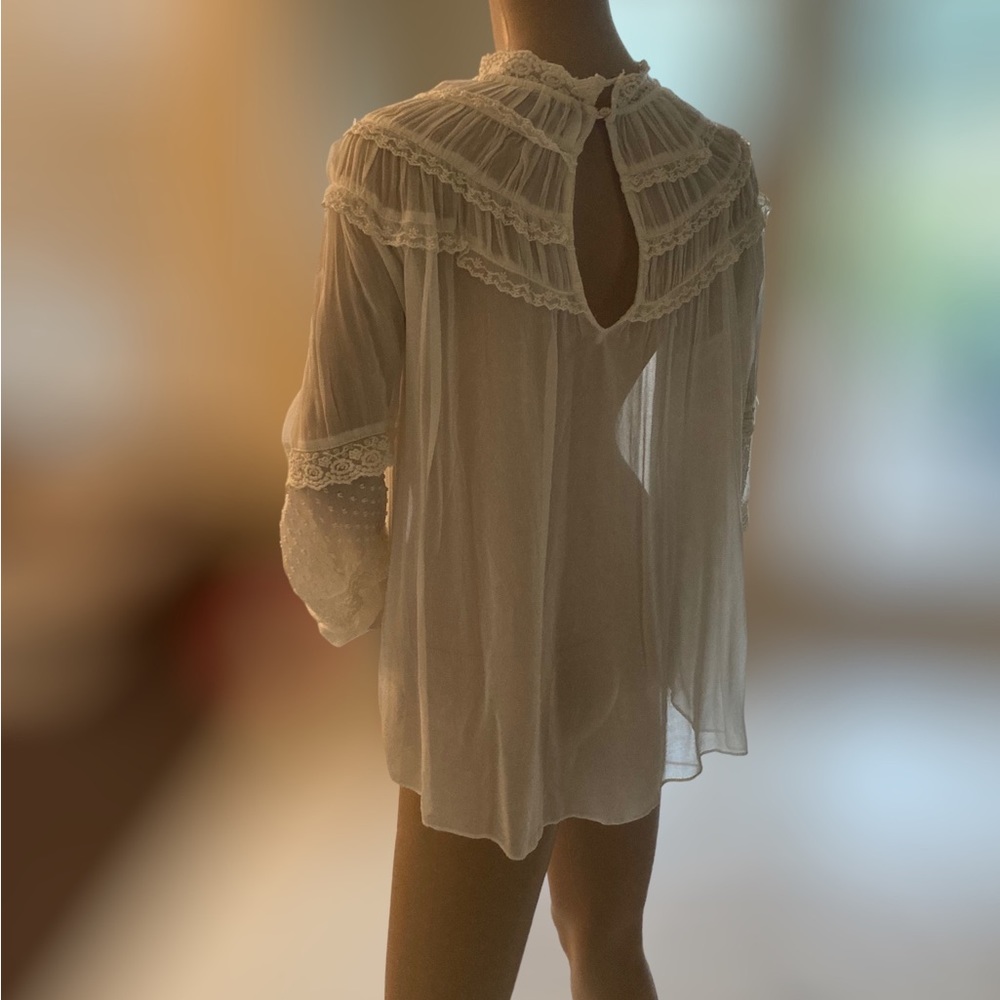 BNWT Zara Romantic Victorian Style Lace White blouse sz M